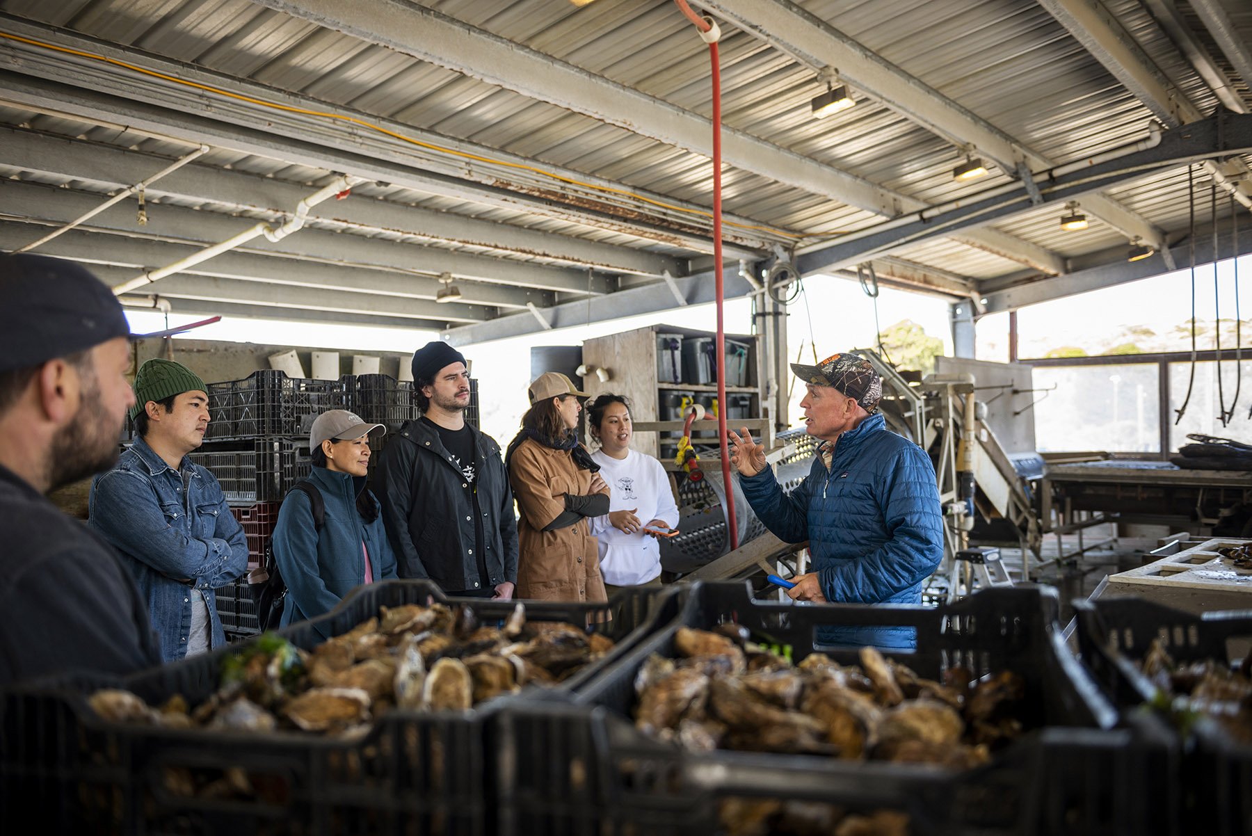 Man Giving Tour Of Oyster Farm