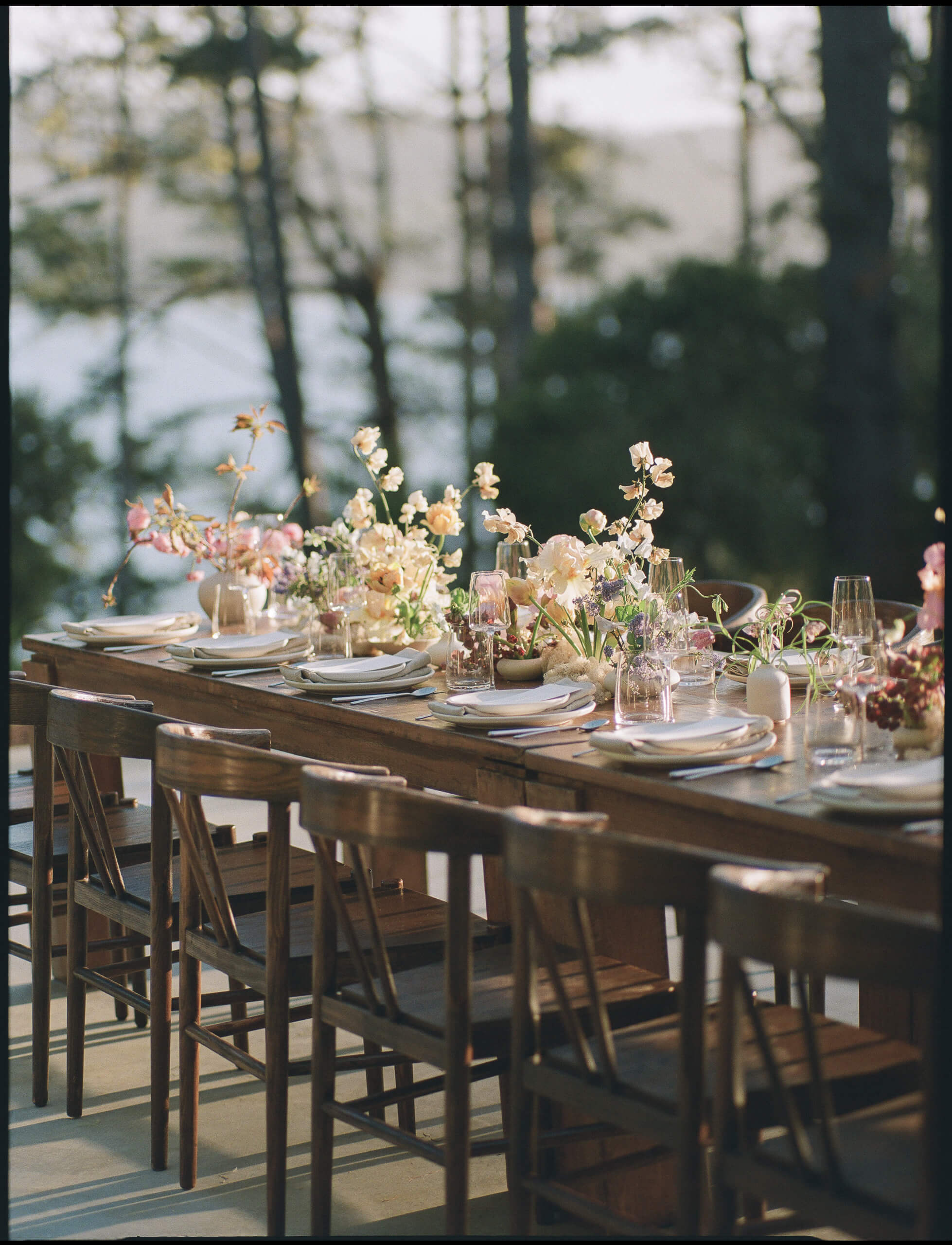 Photo of table setup for wedding reception in the Courtyard in Lodge at Marconi