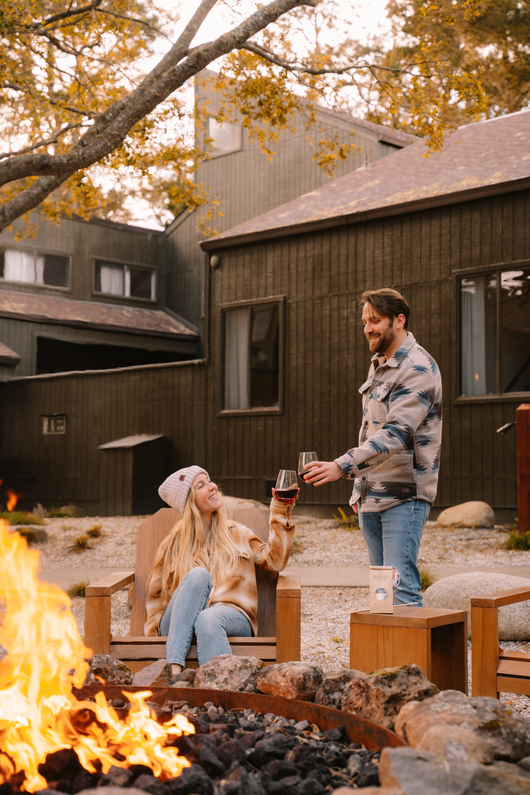 Drinks by the Firepit at Lodge at Marconi. Photo by @sophie.explores_